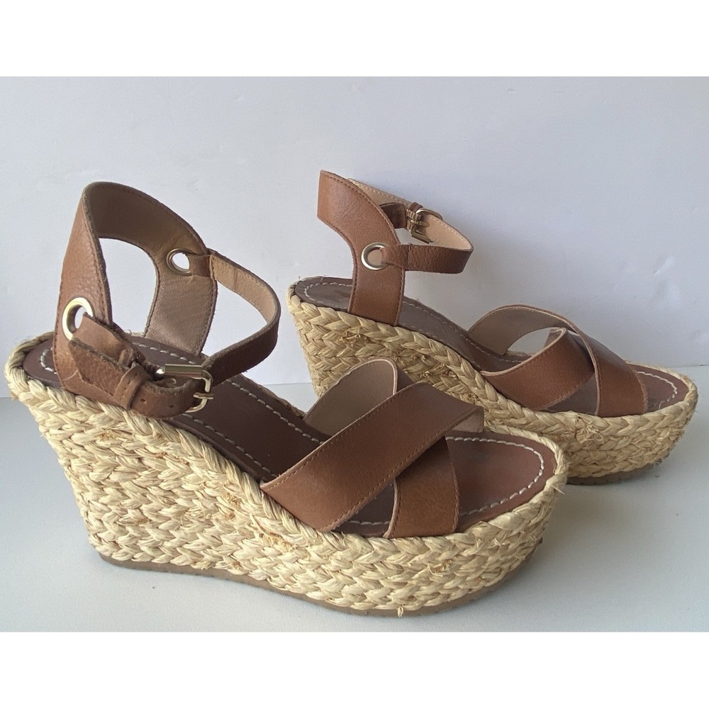 ALDO Brown Leather Espadrille Platform Wedge Sandals - Women's‎ Size 7